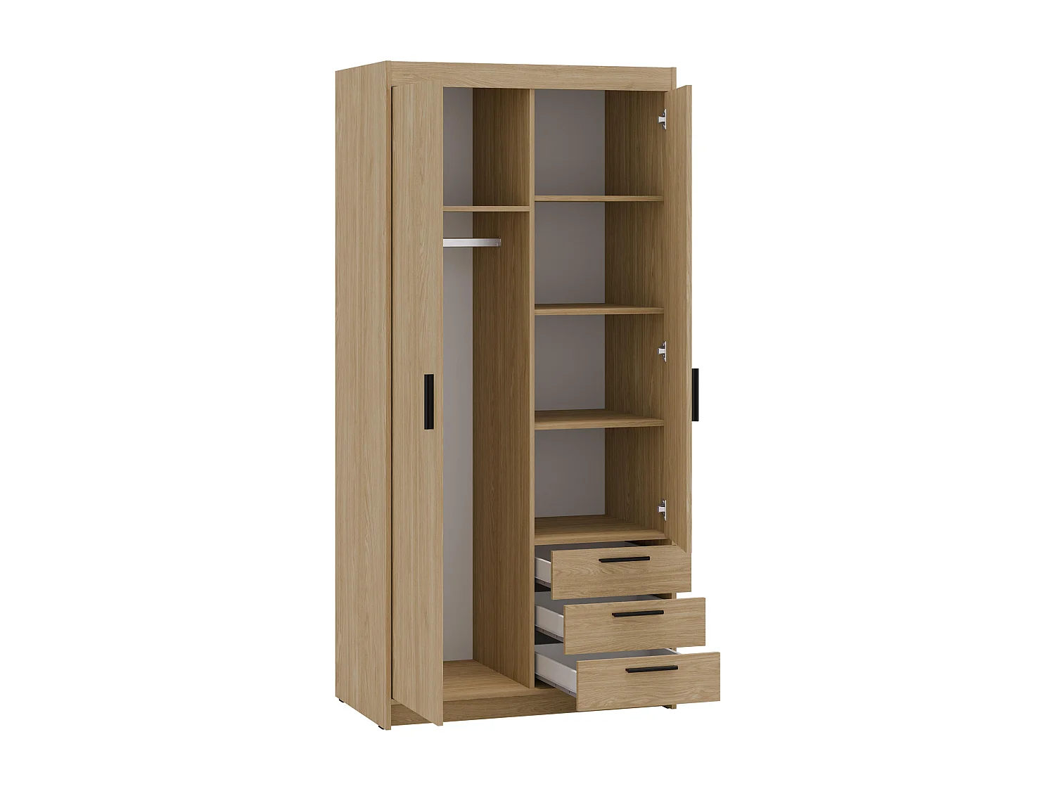 AX LIVING Armoire Storicos 2 portes 3 tiroirs chêne huilé 90 cm