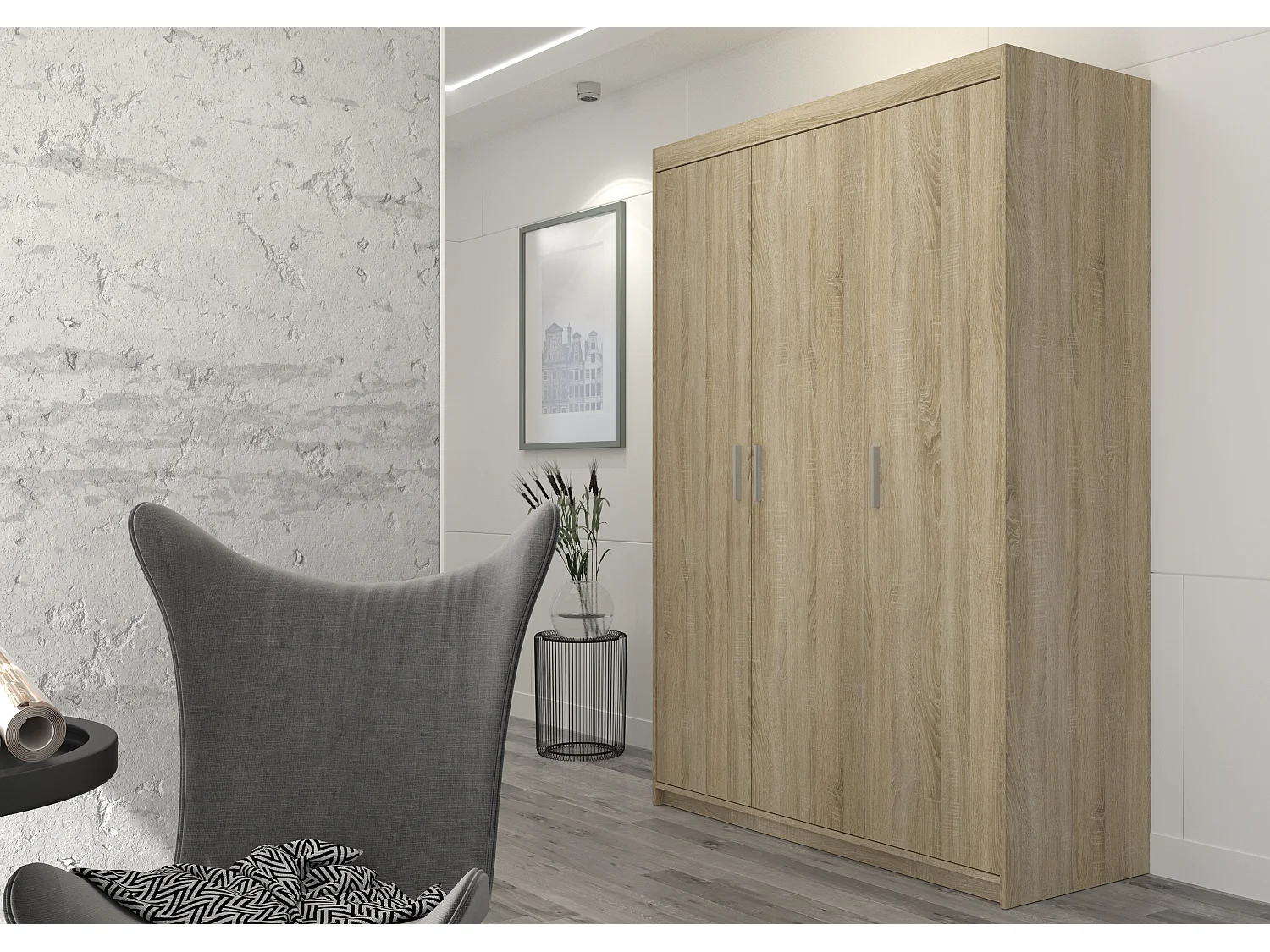 AX LIVING Armoire Storicos 3 portes chêne Sonoma 133 cm