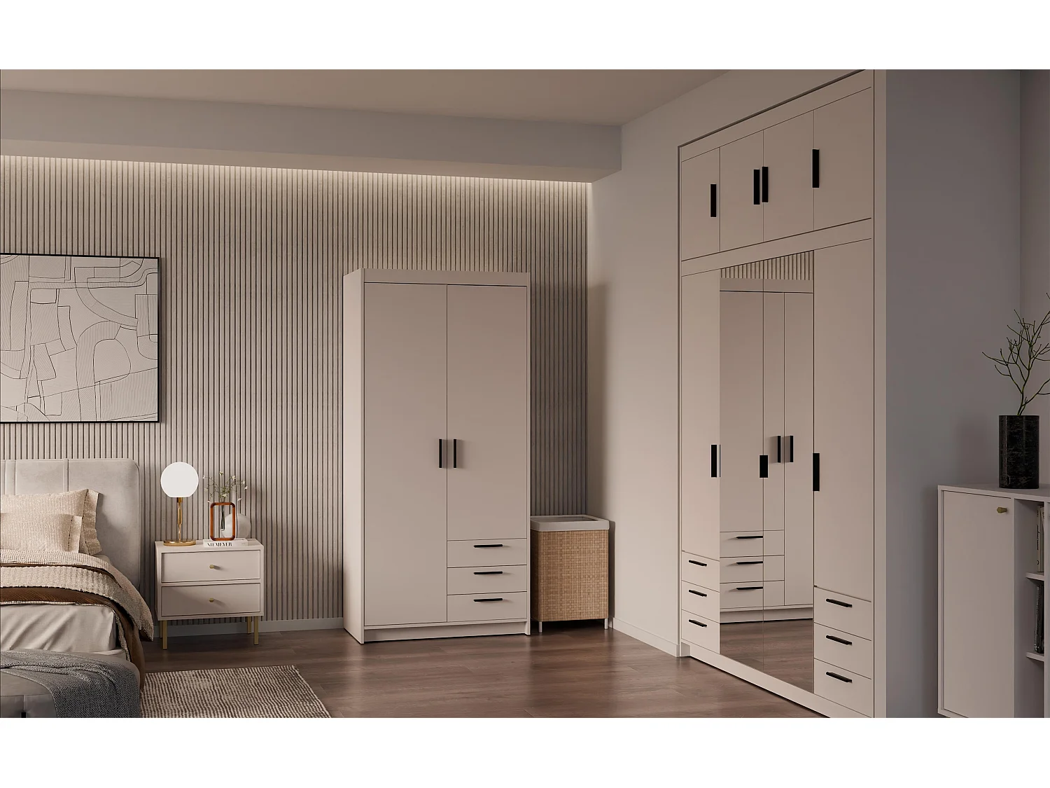 AX LIVING Armoire Storicos 2 portes 3 tiroirs beige 90 cm