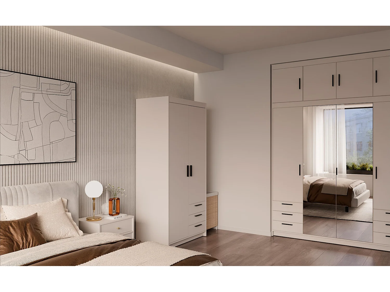 AX LIVING Armoire Storicos 2 portes 3 tiroirs beige 90 cm