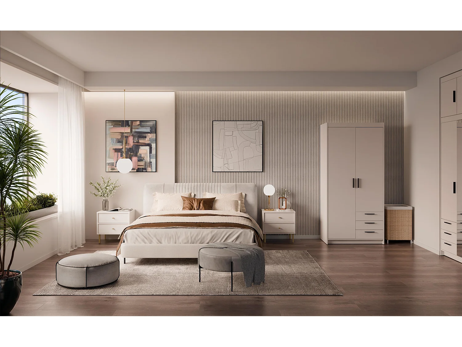 AX LIVING Armoire Storicos 2 portes 3 tiroirs beige 90 cm