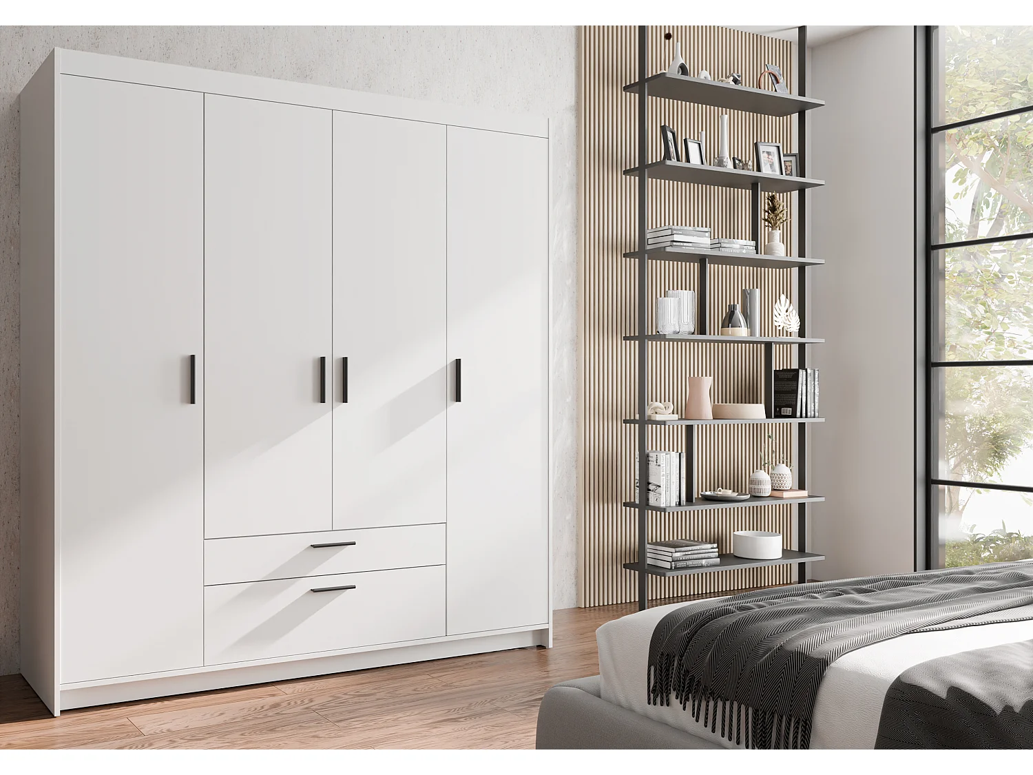 AX LIVING Armoire Storicos 4 portes blanc 176 cm avec tiroirs