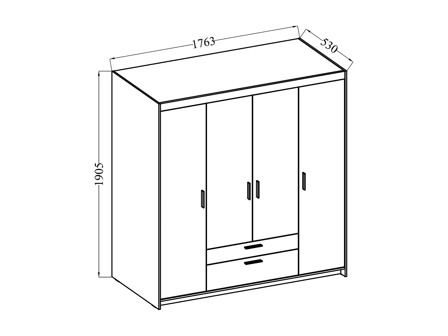 AX LIVING Armoire Storicos 4 portes blanc 176 cm avec tiroirs