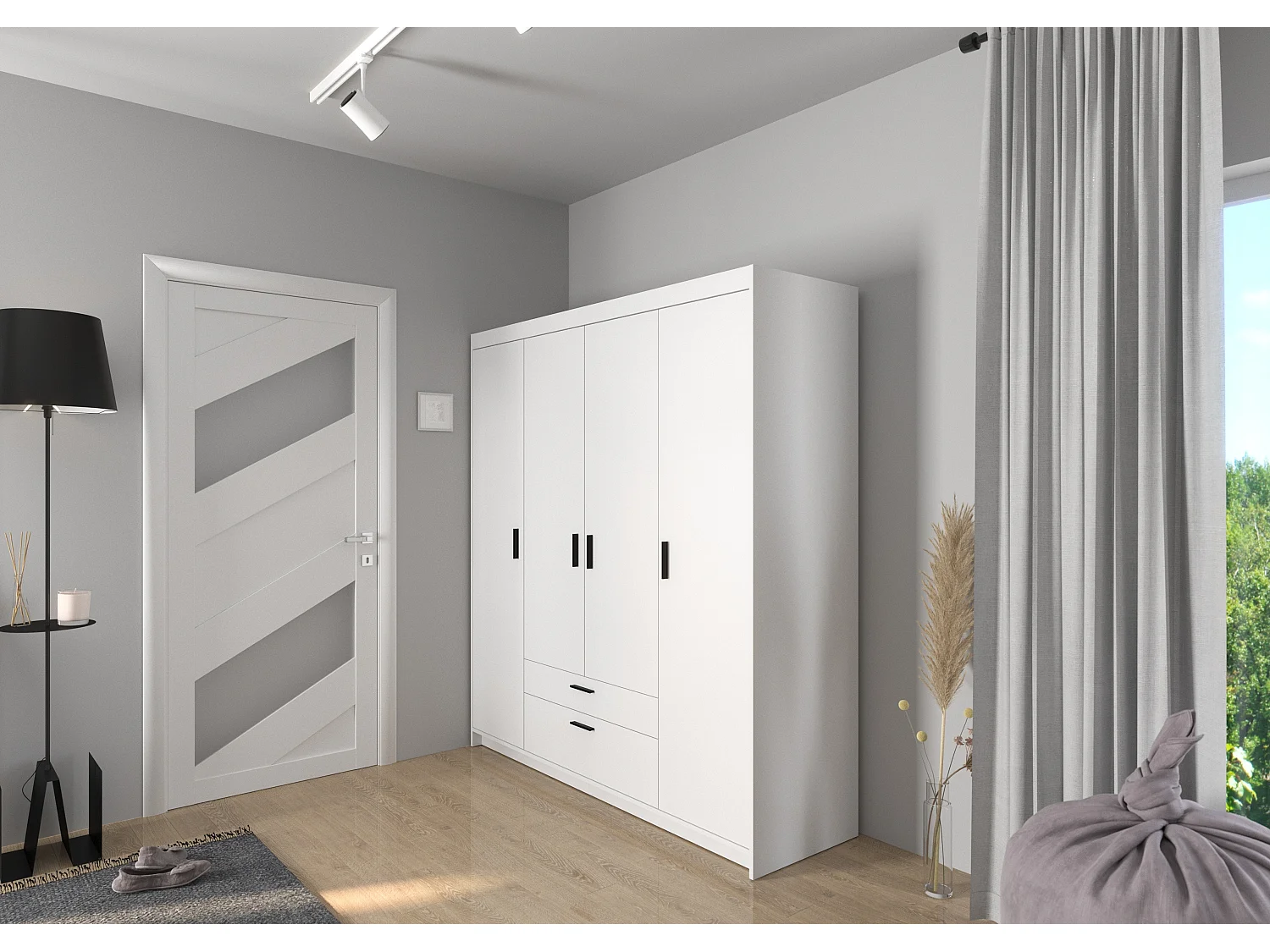 AX LIVING Armoire Storicos 4 portes blanc 176 cm avec tiroirs