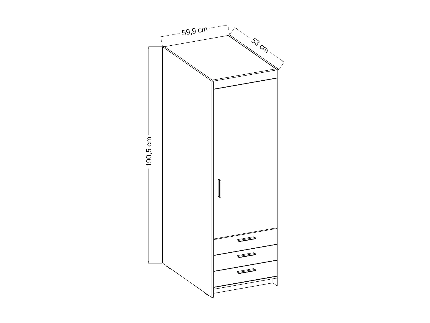 AX LIVING Armoire chambre Storicos 1 porte 3 tiroirs chêne Sonoma 60 cm