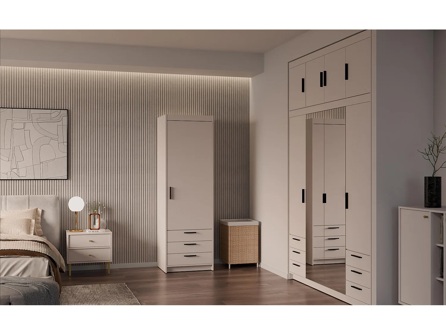 AX LIVING Armoire Storicos 1 porte 3 tiroirs beige 60 cm moderne