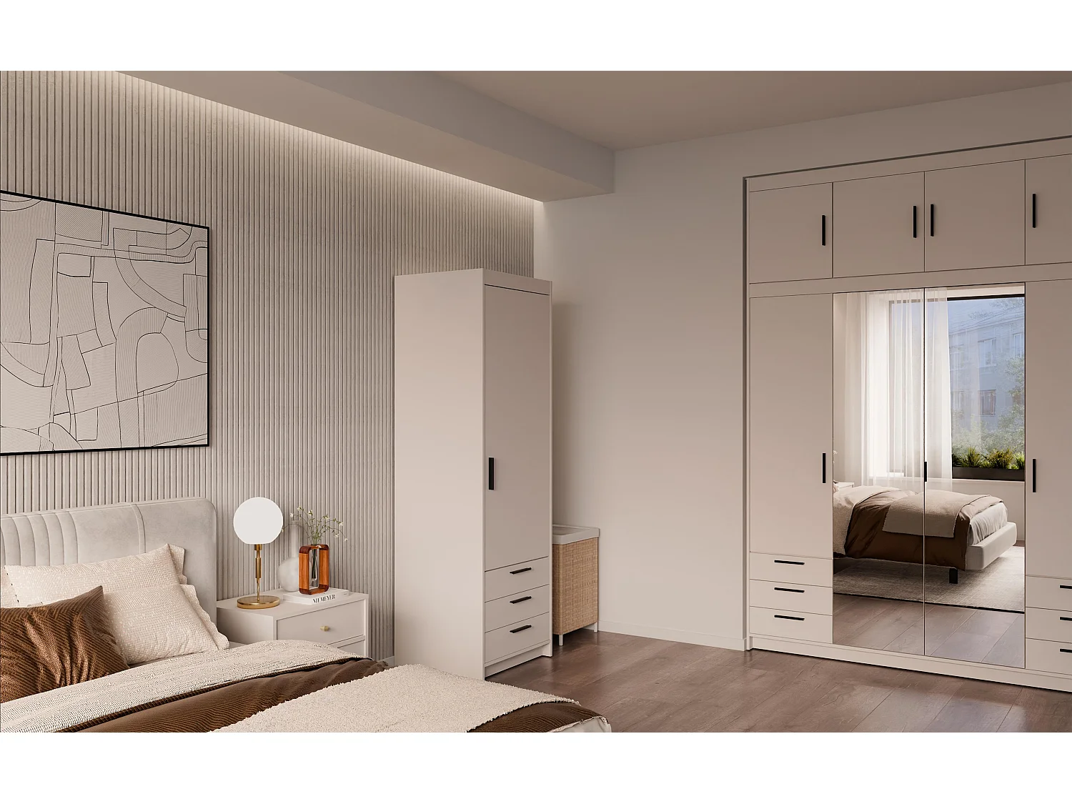 AX LIVING Armoire Storicos 1 porte 3 tiroirs beige 60 cm moderne