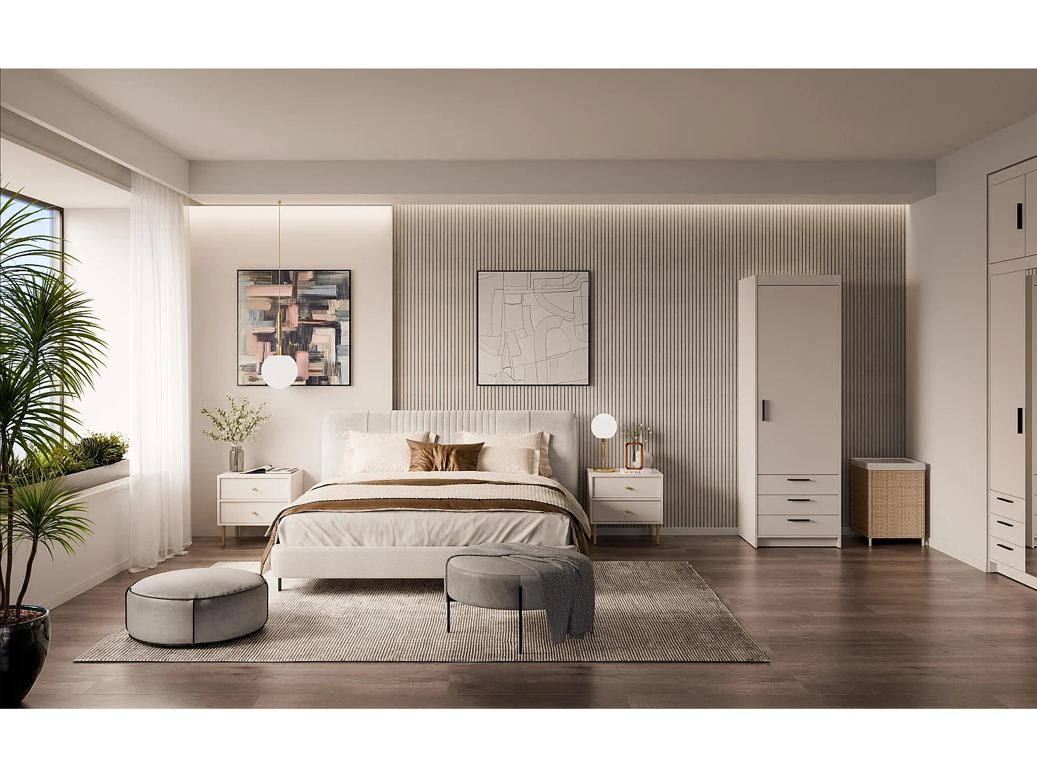 AX LIVING Armoire Storicos 1 porte 3 tiroirs beige 60 cm moderne