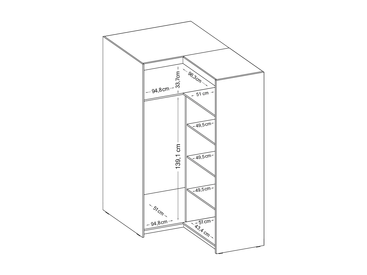 AX LIVING Armoire d’angle Storicos beige 98x190x98 cm