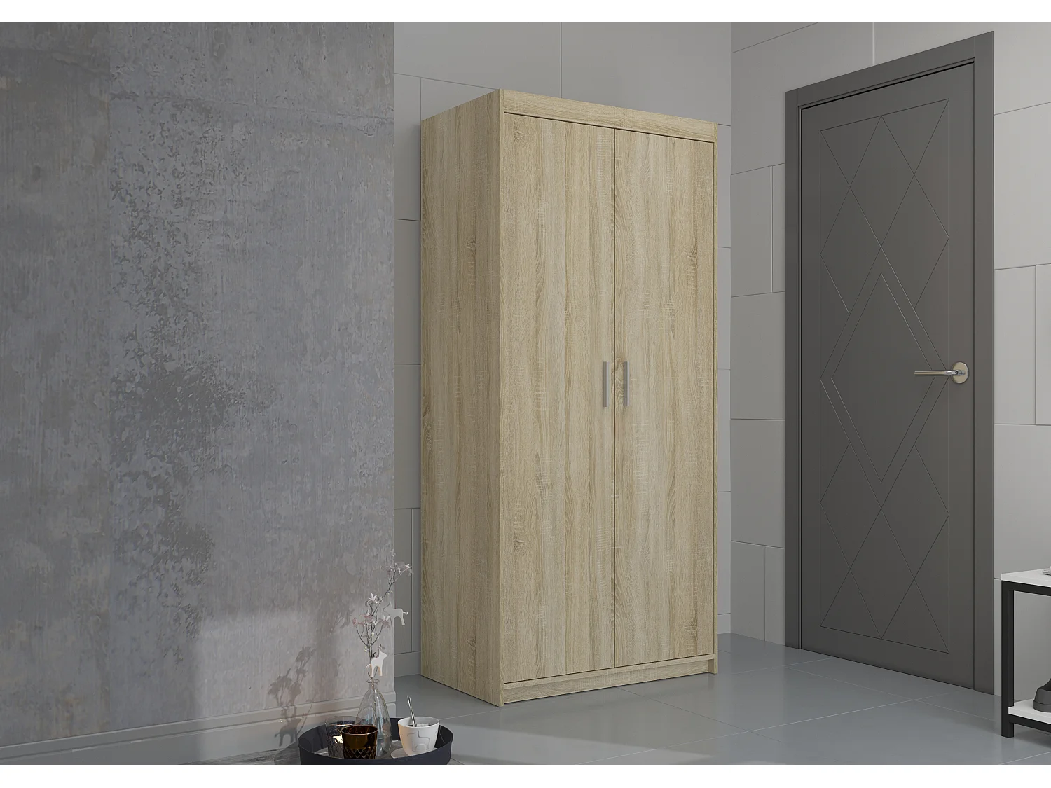 AX LIVING Armoire Storicos 2 portes chêne Sonoma 90 cm