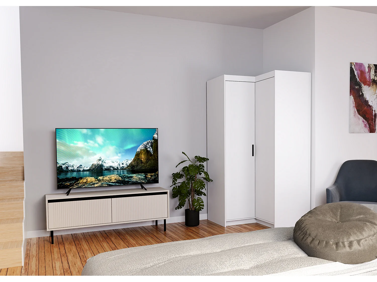 AX LIVING Armoire d’angle Storicos blanc 98x190x98 cm