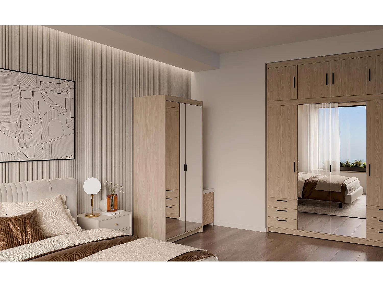 AX LIVING Armoire Storicos 2 portes avec miroir chêne huilé 90 cm