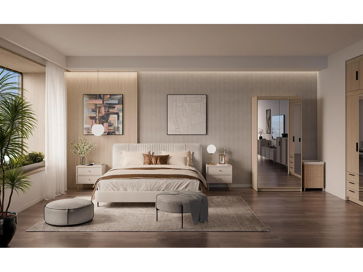 AX LIVING Armoire Storicos 2 portes avec miroir chêne huilé 90 cm