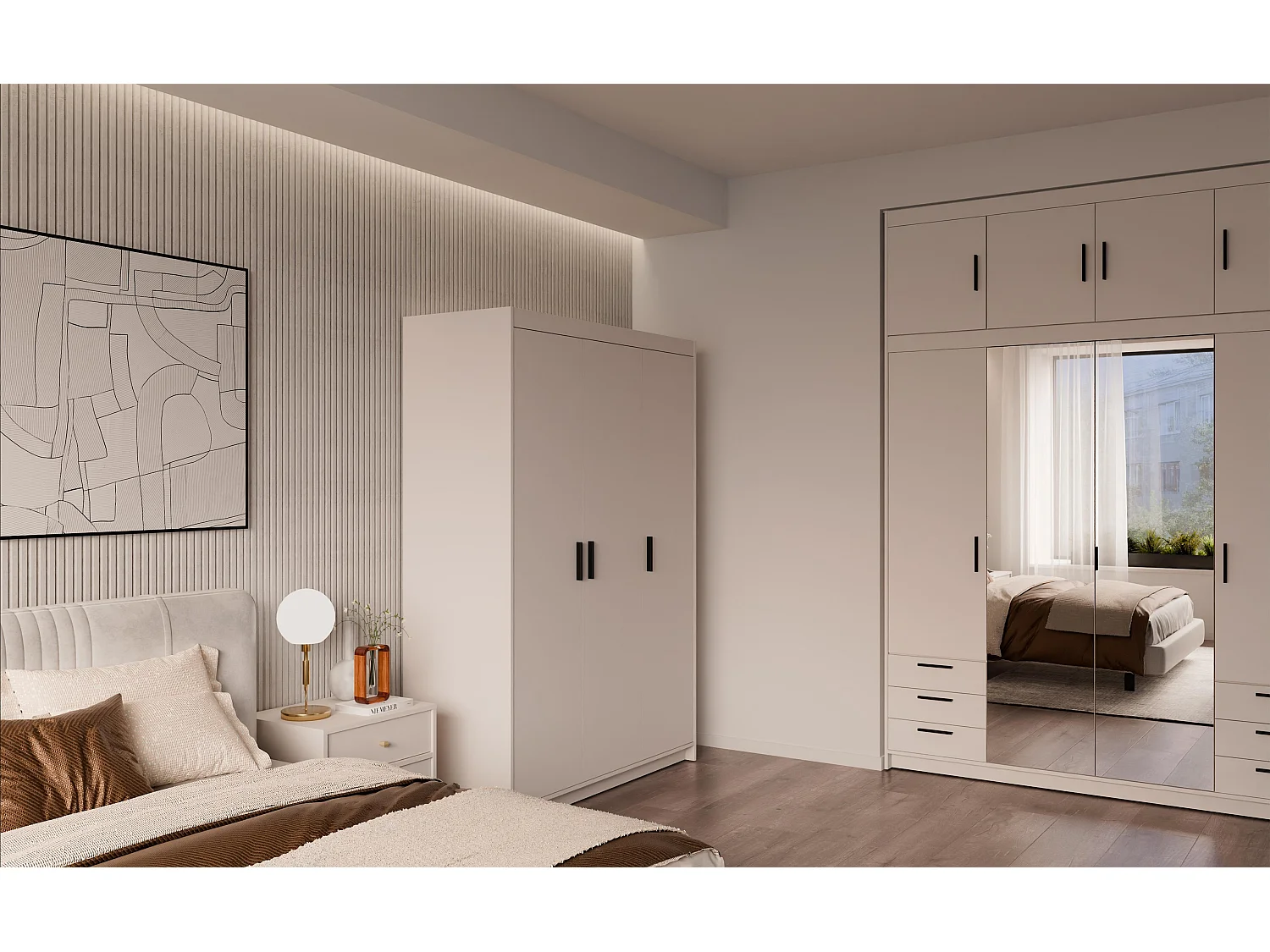 AX LIVING Armoire Storicos 3 portes beige 133 cm moderne