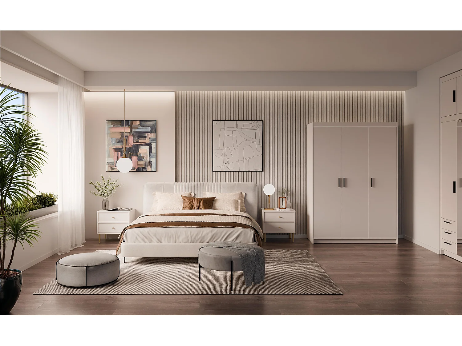 AX LIVING Armoire Storicos 3 portes beige 133 cm moderne