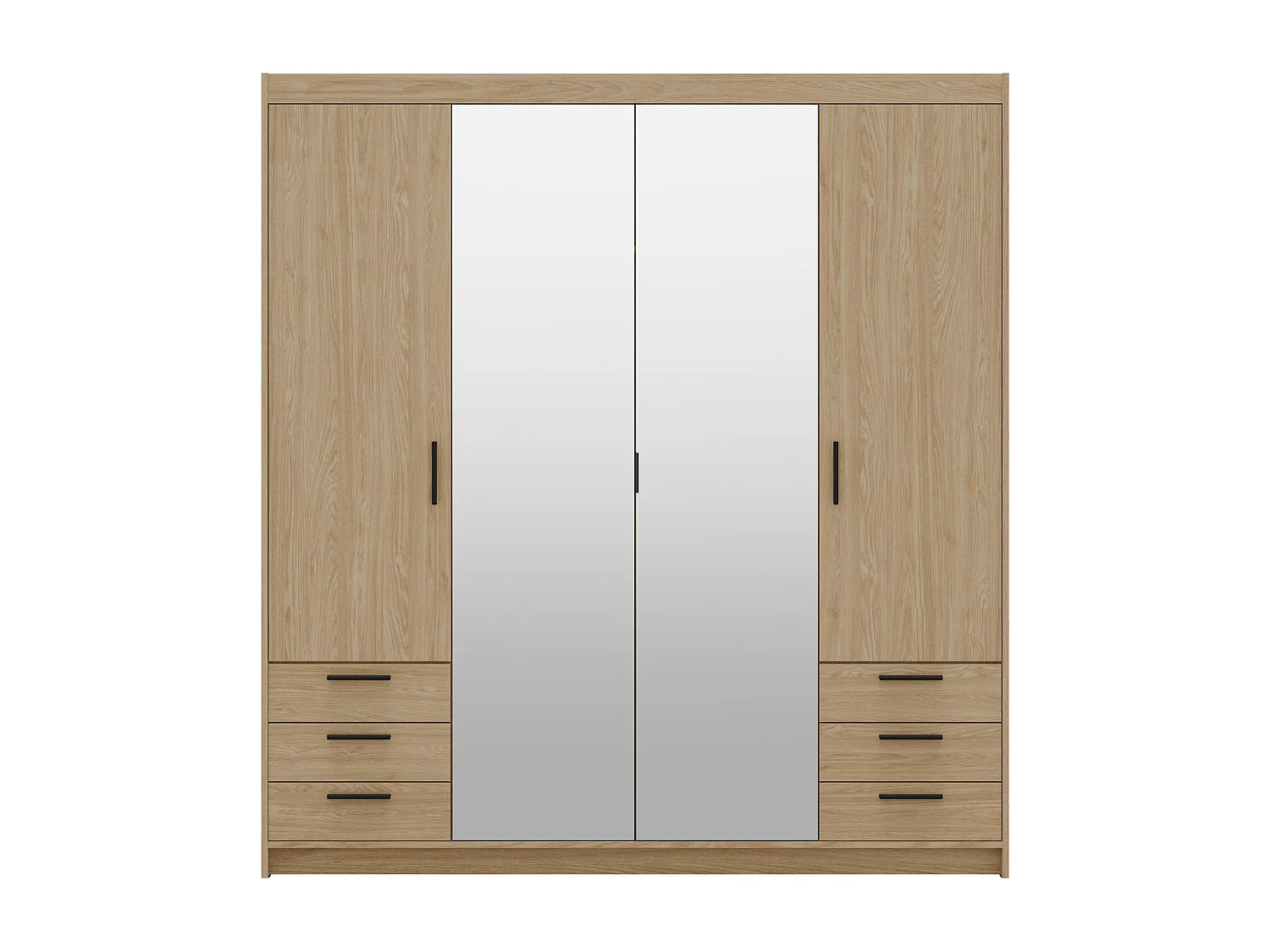 AX LIVING Armoire Storicos 4 portes 6 tiroirs avec miroir chêne huilé 176 cm