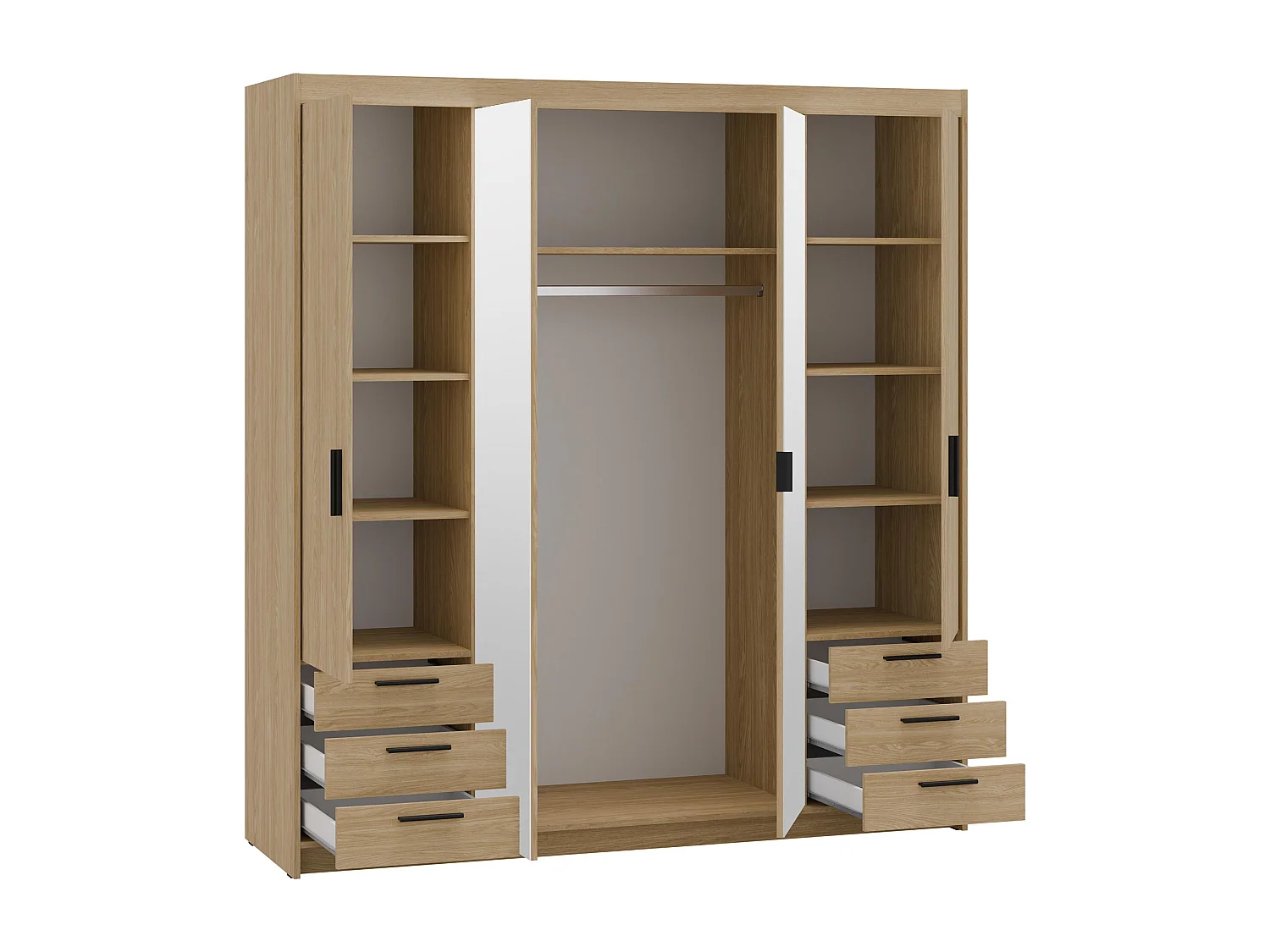 AX LIVING Armoire Storicos 4 portes 6 tiroirs avec miroir chêne huilé 176 cm