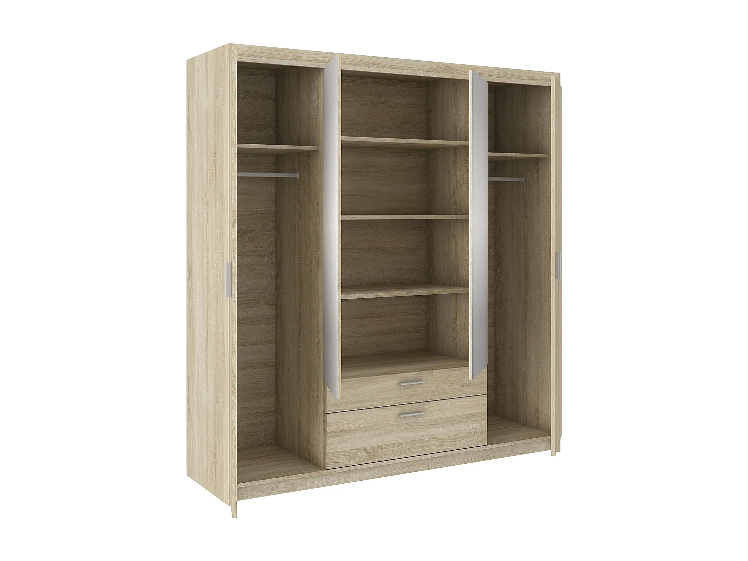 AX LIVING Armoire Storicos 4 portes avec miroir chêne Sonoma 176 cm