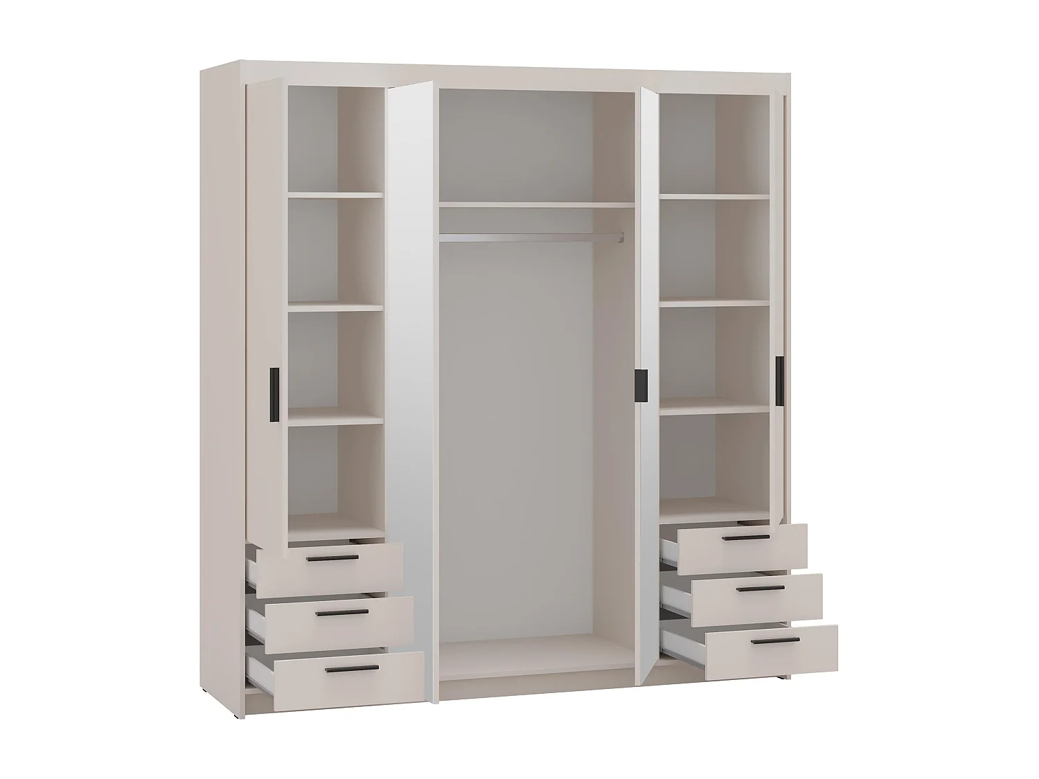 AX LIVING Armoire Storicos 4 portes 6 tiroirs avec miroir beige 176 cm