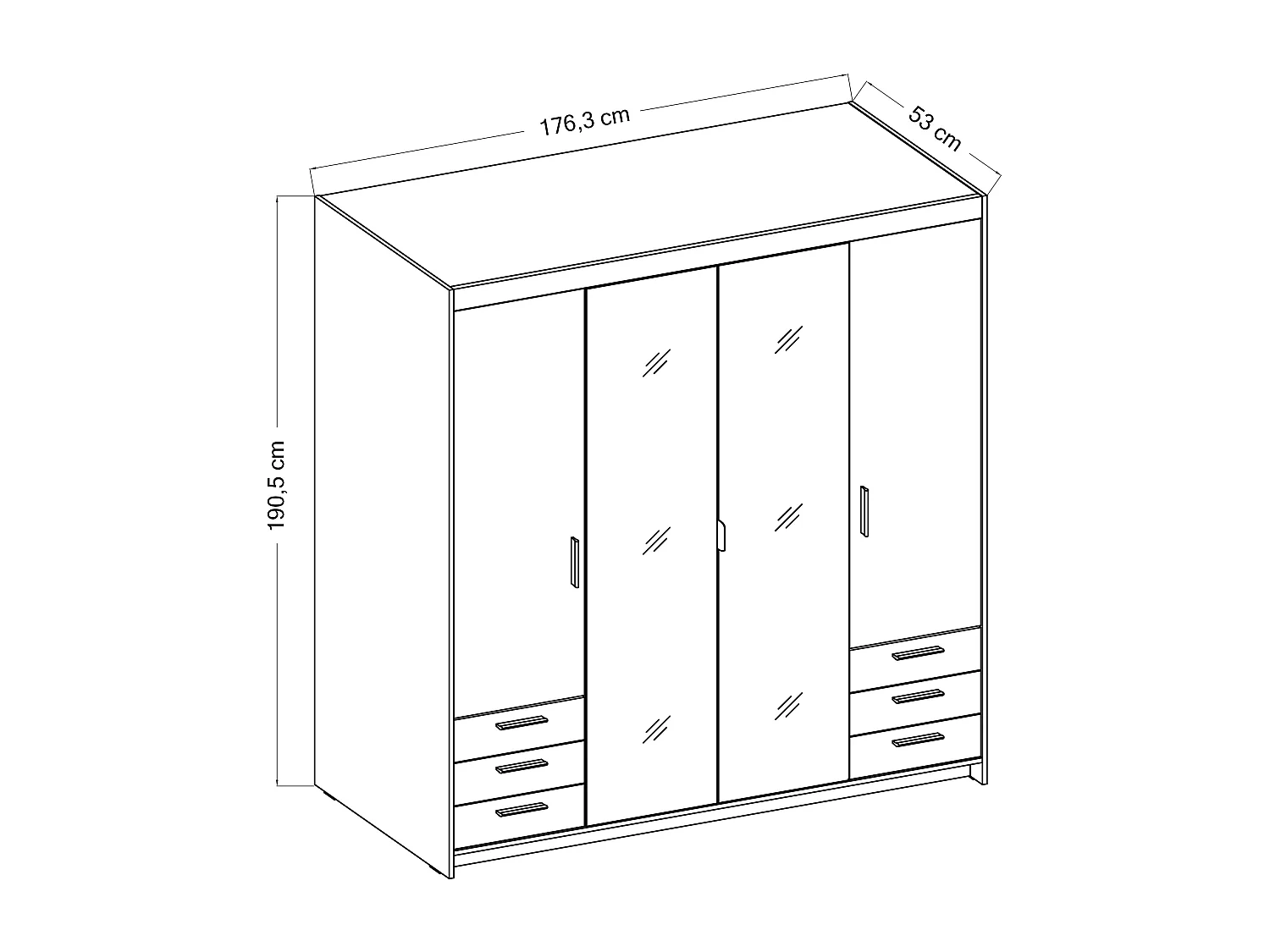 AX LIVING Armoire Storicos 4 portes 6 tiroirs avec miroir beige 176 cm