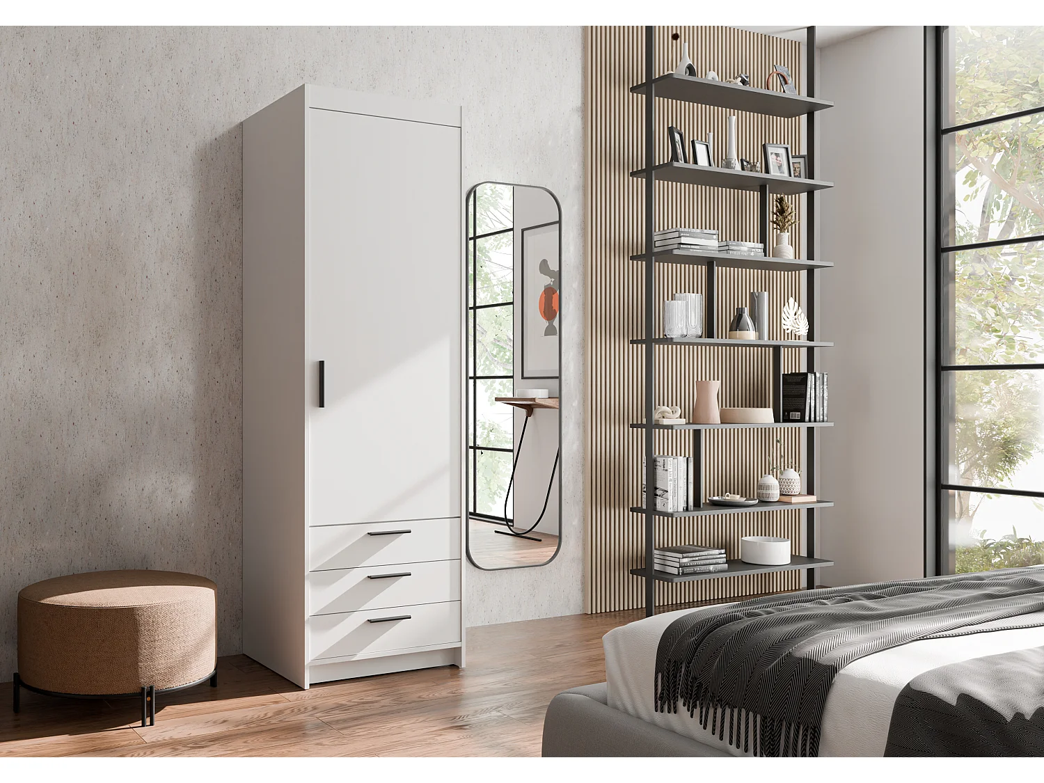 AX LIVING Armoire Storicos 1 porte 3 tiroirs blanc 60 cm moderne