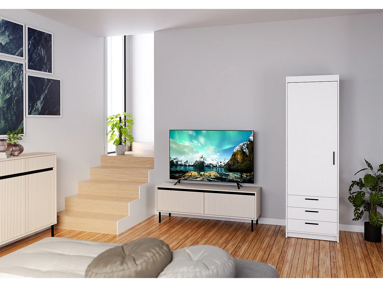 AX LIVING Armoire Storicos 1 porte 3 tiroirs blanc 60 cm moderne