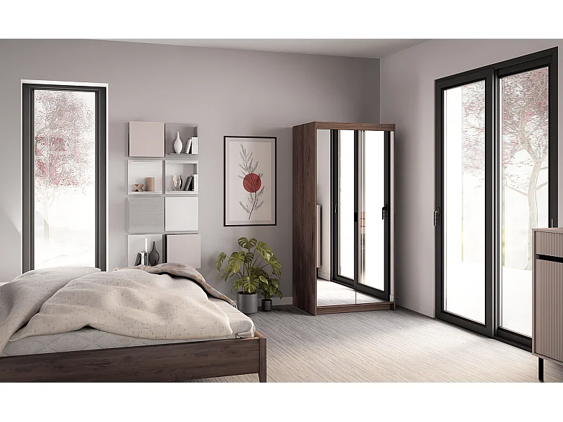 AX LIVING Armoire Storicos 2 portes avec miroir chêne Lefkas 90 cm
