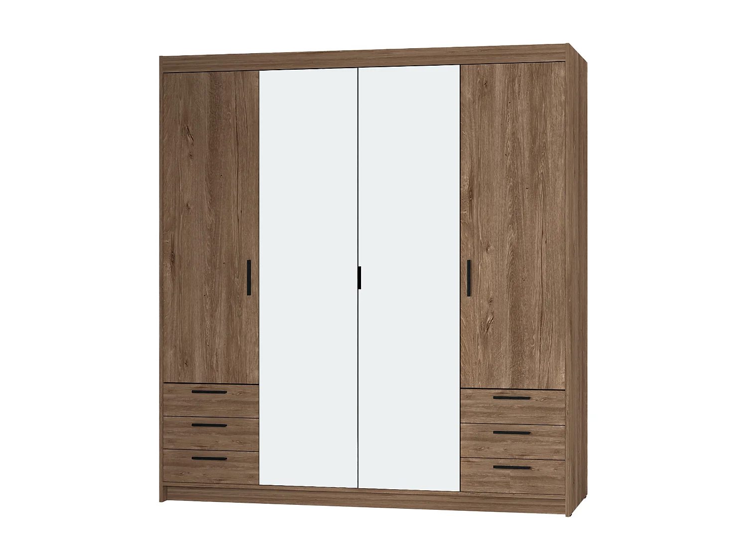 AX LIVING Armoire Storicos 4 portes 6 tiroirs avec miroir chêne Lefkas 176 cm