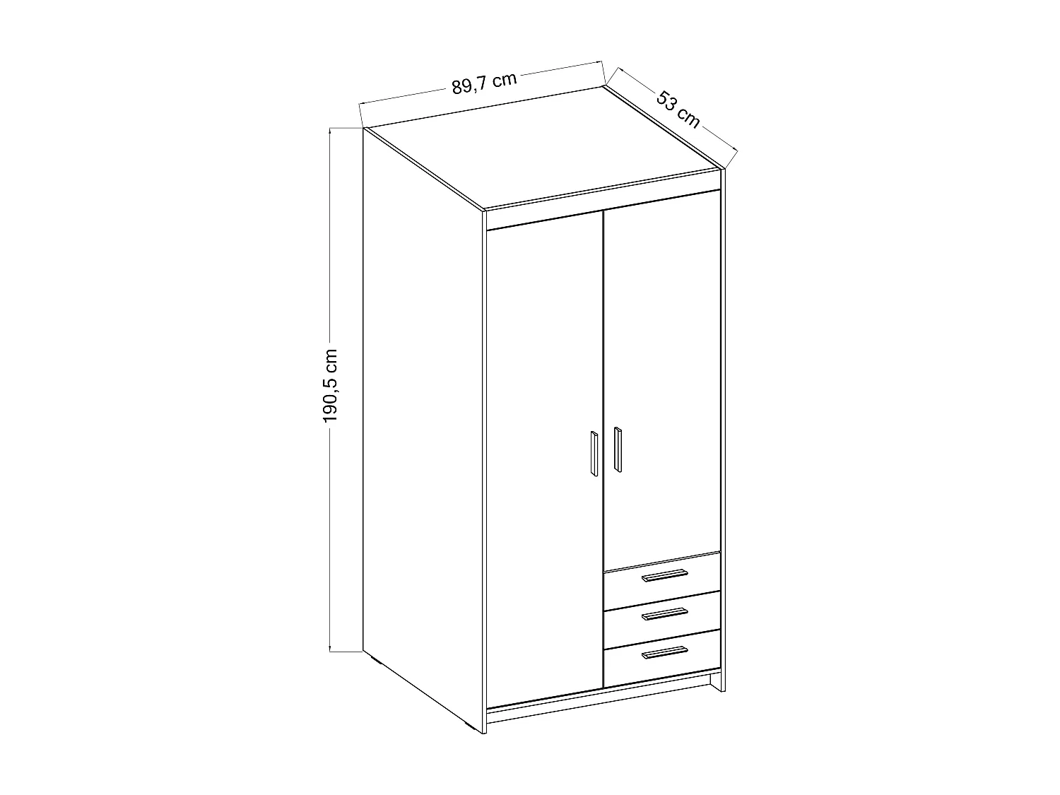 AX LIVING Armoire Storicos 2 portes 3 tiroirs chêne Lefkas 90 cm