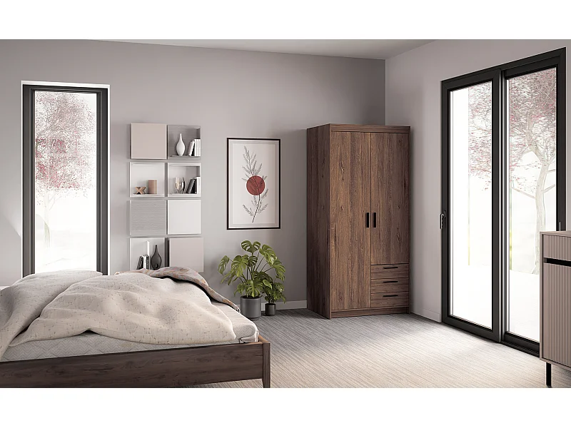 AX LIVING Armoire Storicos 2 portes 3 tiroirs chêne Lefkas 90 cm
