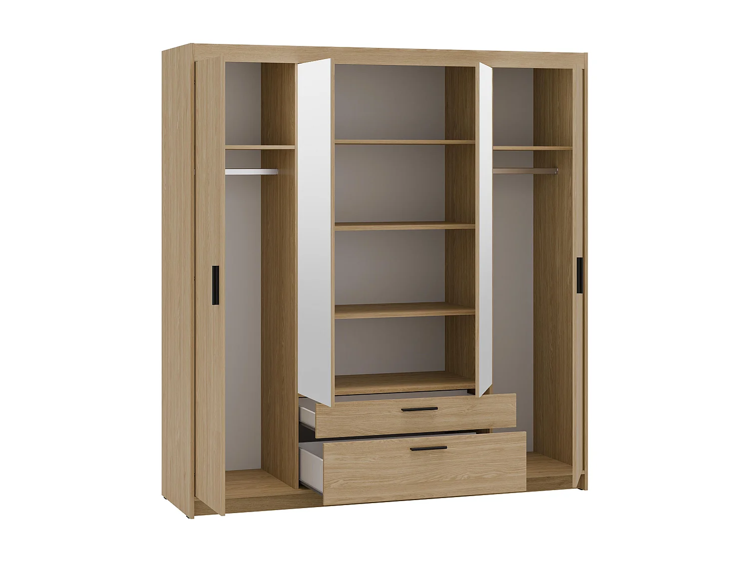 AX LIVING Armoire Storicos 4 portes avec miroir chêne huilé 176 cm