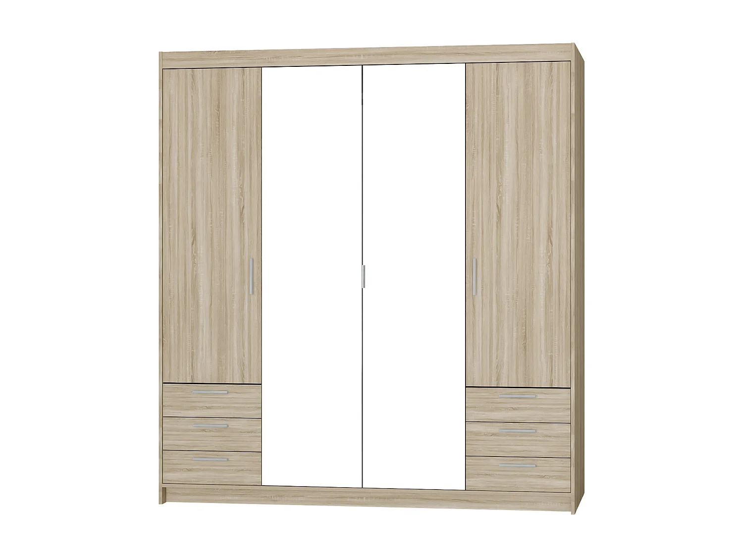 AX LIVING Armoire Storicos 4 portes 6 tiroirs avec miroir chêne Sonoma 176 cm