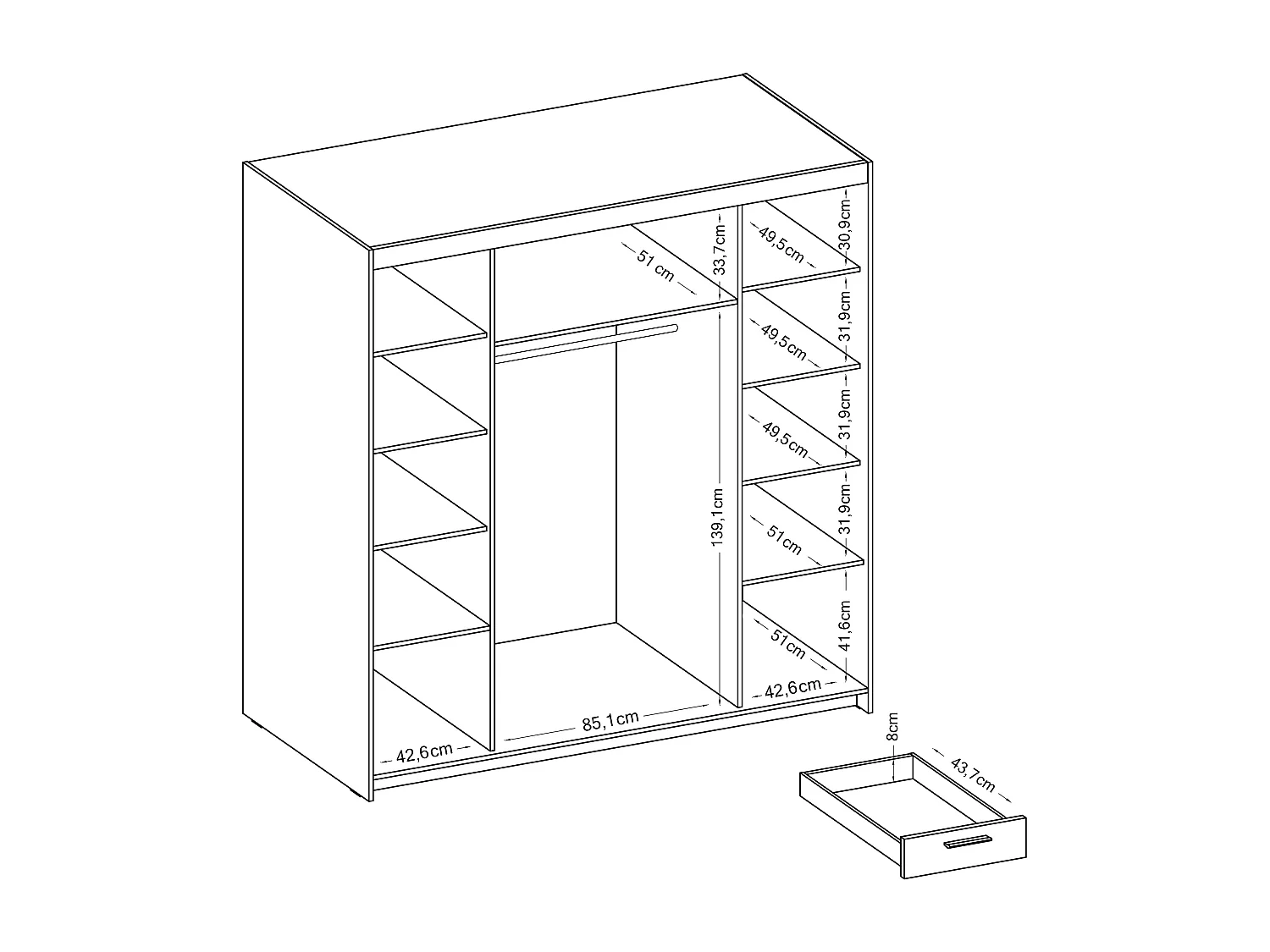 AX LIVING Armoire Storicos 4 portes 6 tiroirs avec miroir chêne Sonoma 176 cm