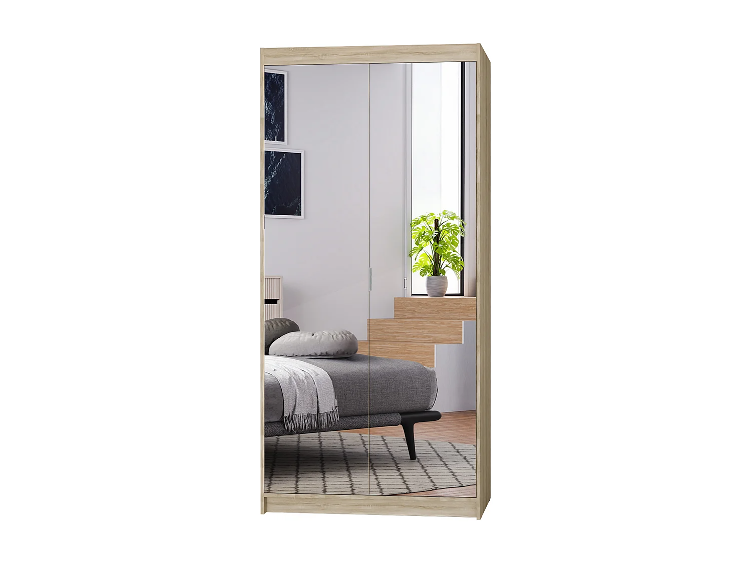 AX LIVING Armoire Storicos 2 portes avec miroir chêne Sonoma 90 cm