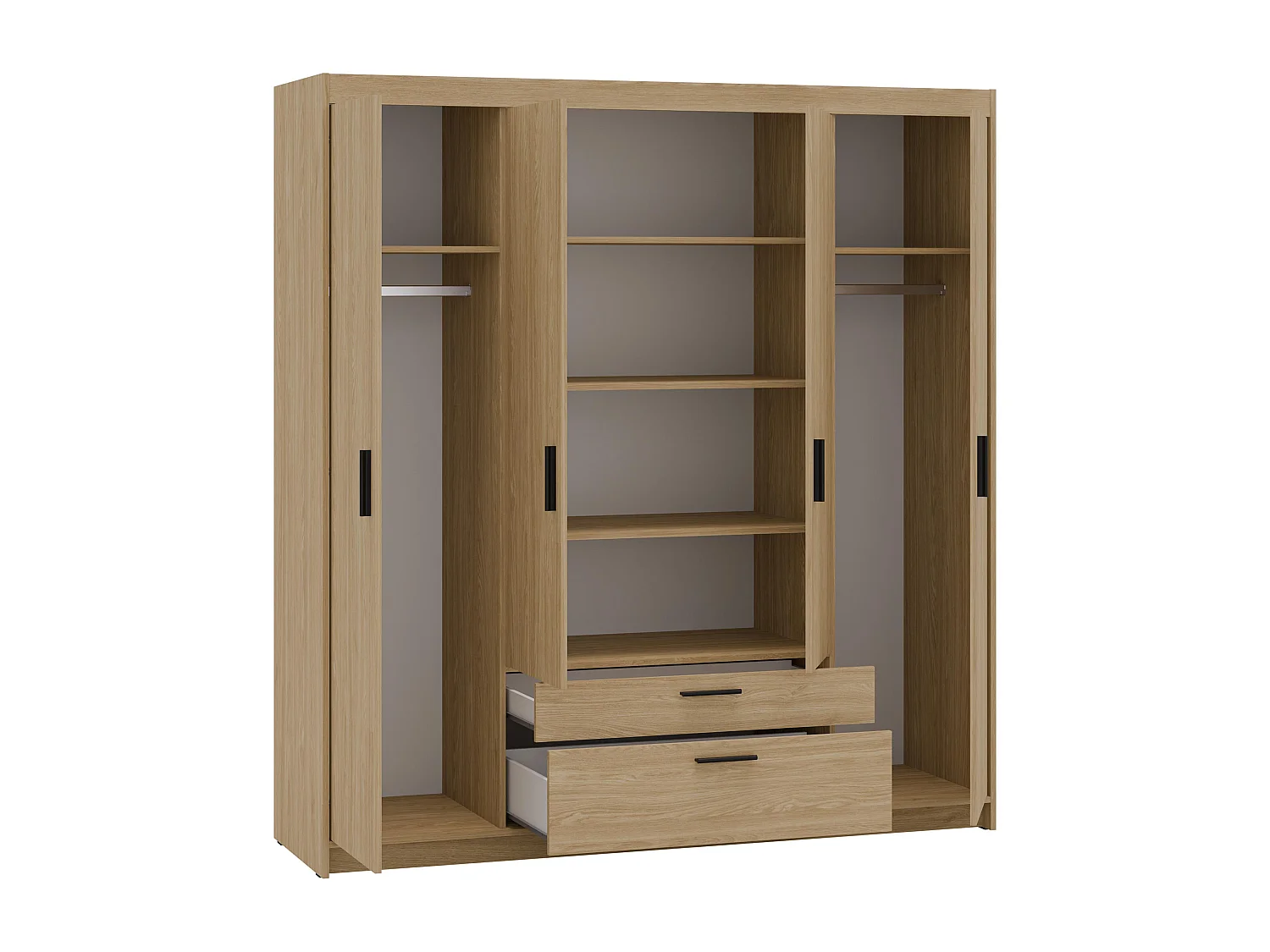AX LIVING Armoire Storicos 4 portes chêne huilé 176 cm avec tiroirs