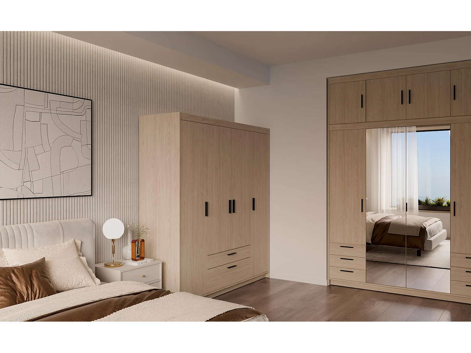 AX LIVING Armoire Storicos 4 portes chêne huilé 176 cm avec tiroirs