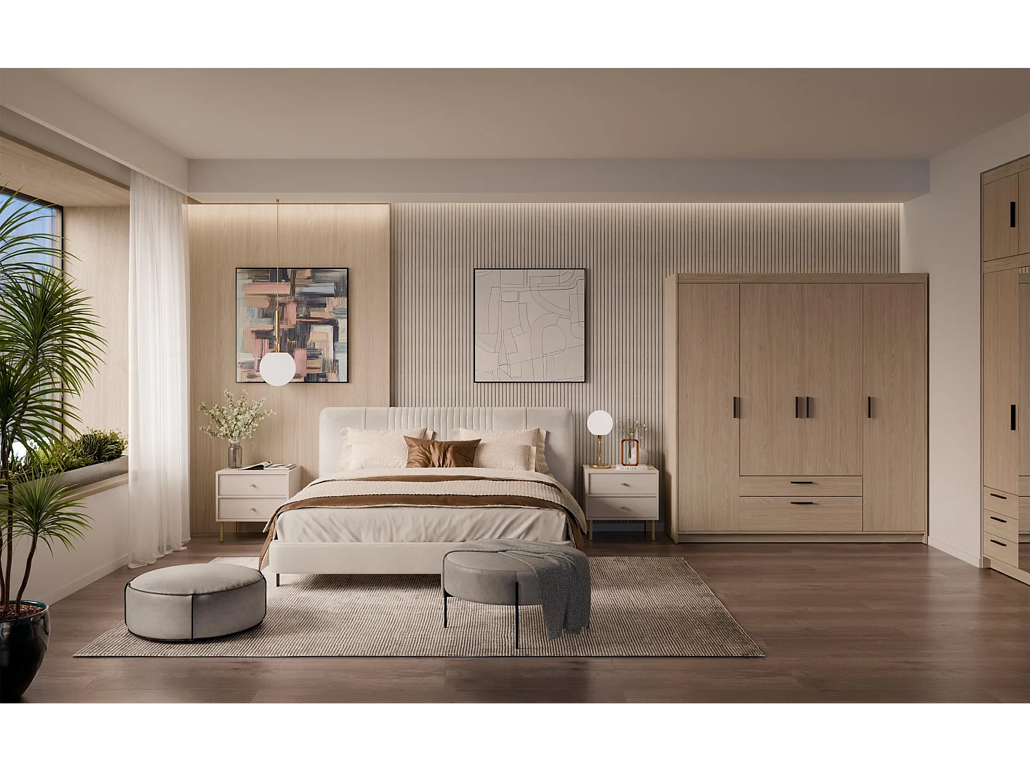 AX LIVING Armoire Storicos 4 portes chêne huilé 176 cm avec tiroirs