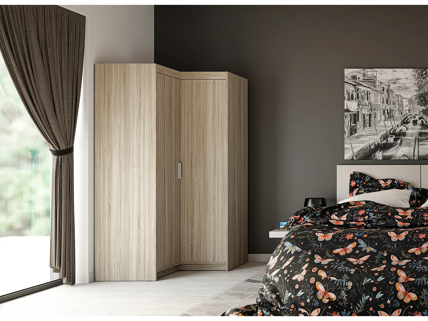 AX LIVING Armoire d’angle Storicos chêne Sonoma 98x190x98 cm