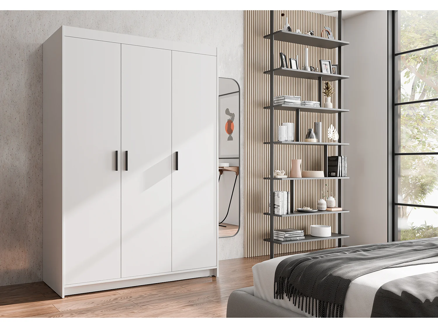 AX LIVING Armoire Storicos 3 portes blanc 133 cm moderne