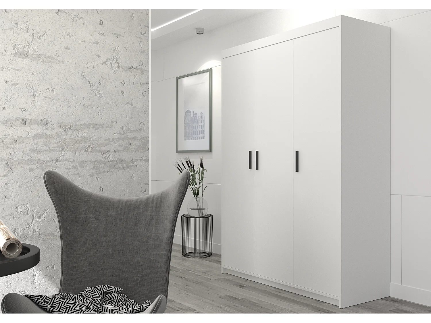 AX LIVING Armoire Storicos 3 portes blanc 133 cm moderne