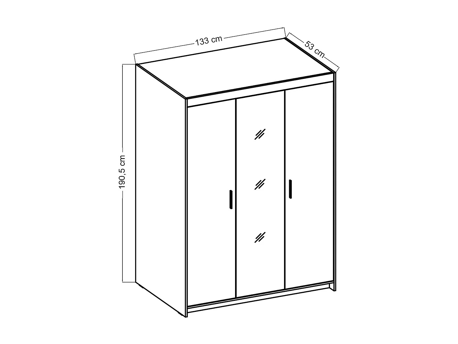 AX LIVING Armoire Storicos 3 portes avec miroir chêne Lefkas 133 cm