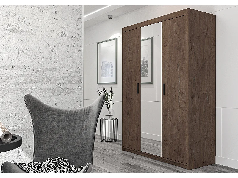 AX LIVING Armoire Storicos 3 portes avec miroir chêne Lefkas 133 cm