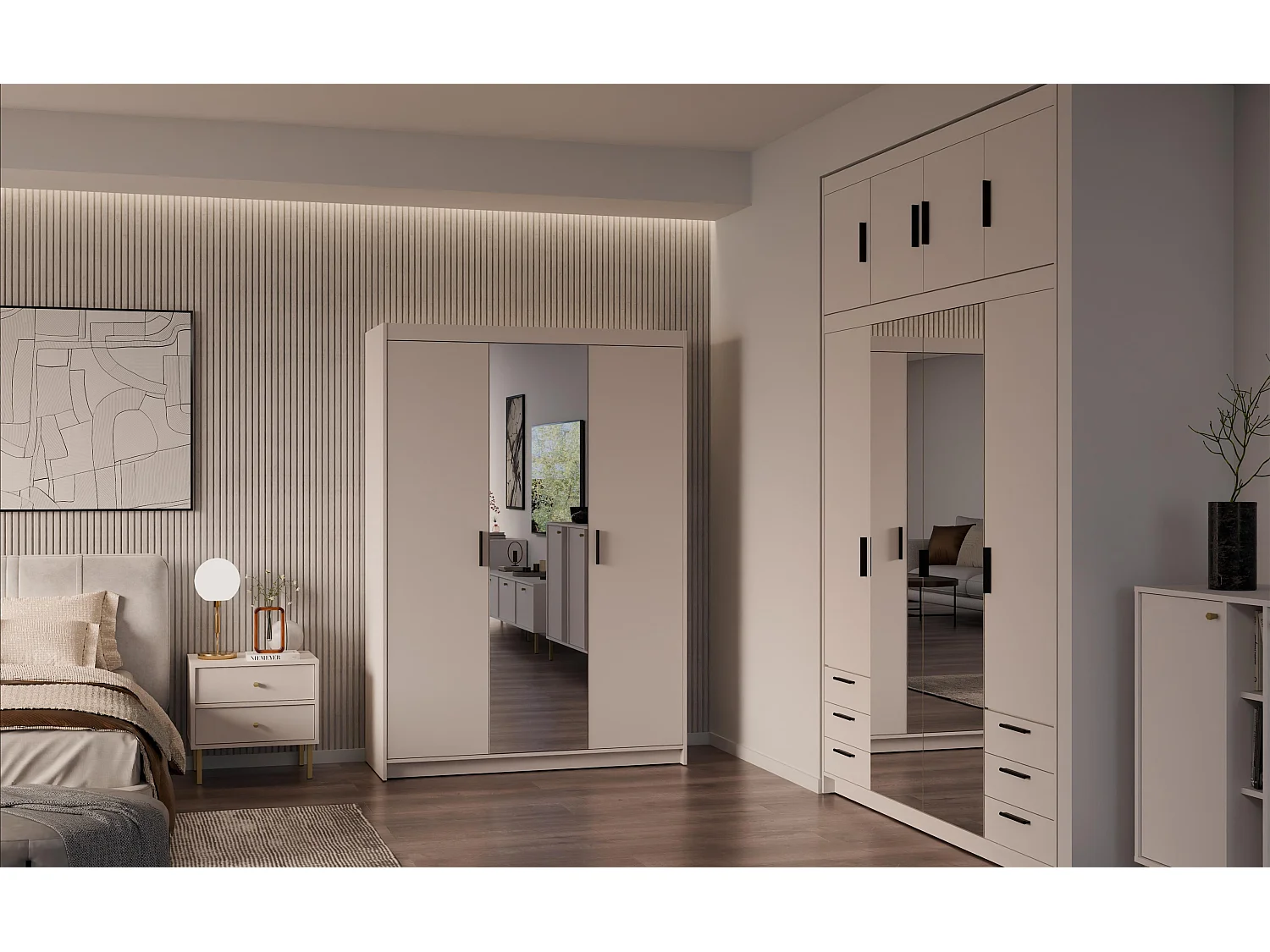 AX LIVING Armoire Storicos 3 portes avec miroir beige 133 cm