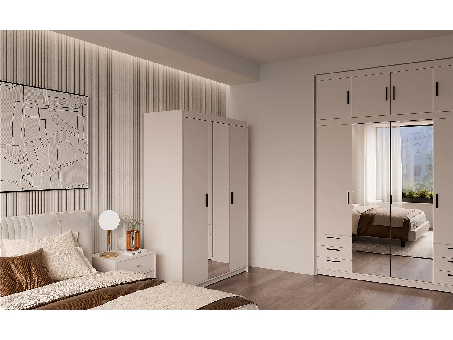 AX LIVING Armoire Storicos 3 portes avec miroir beige 133 cm