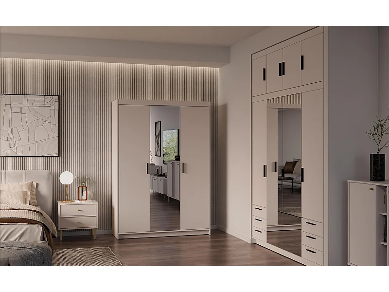 AX LIVING Armoire Storicos 3 portes avec miroir beige 133 cm