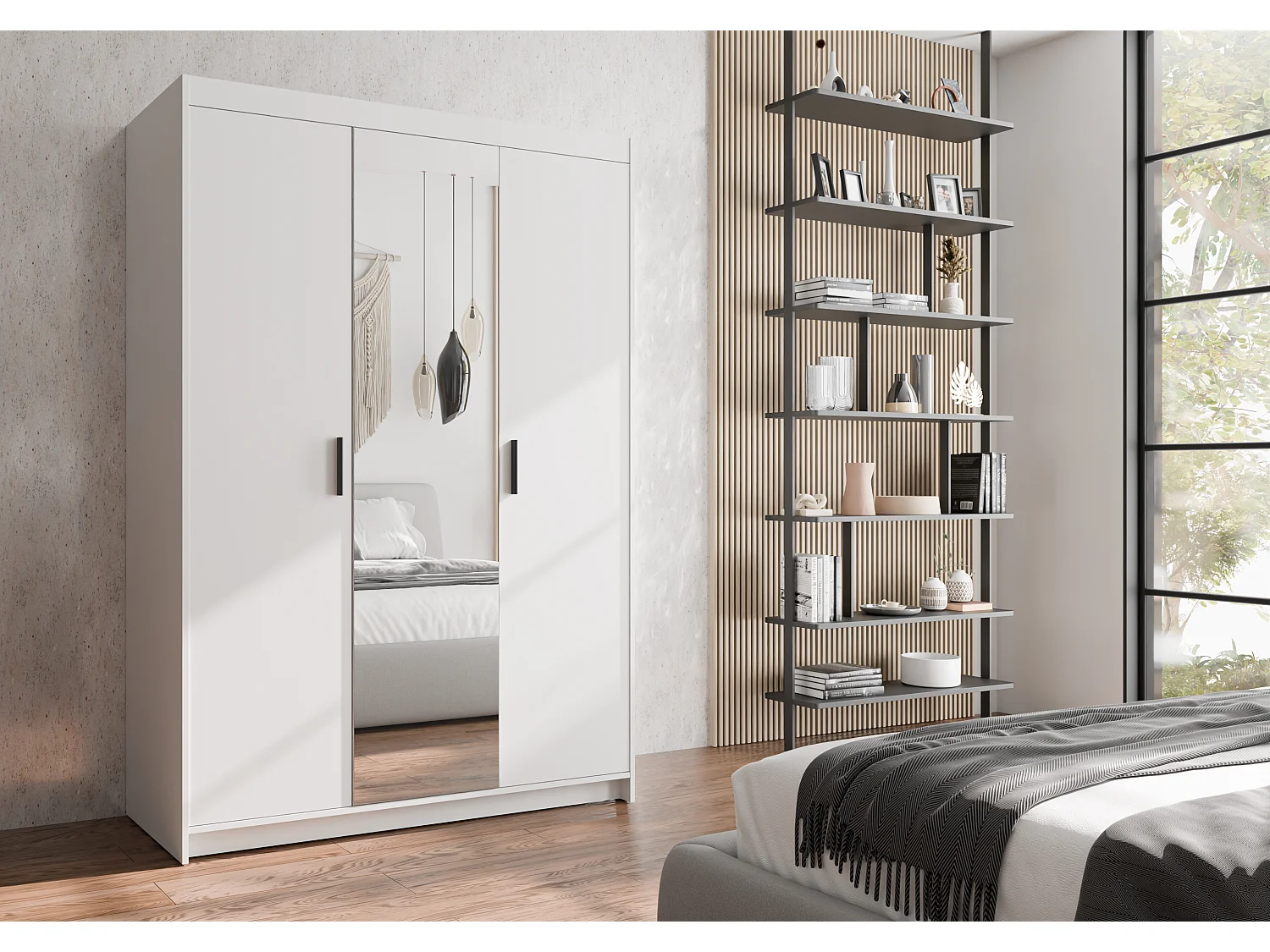 AX LIVING Armoire Storicos 3 portes avec miroir blanc 133 cm
