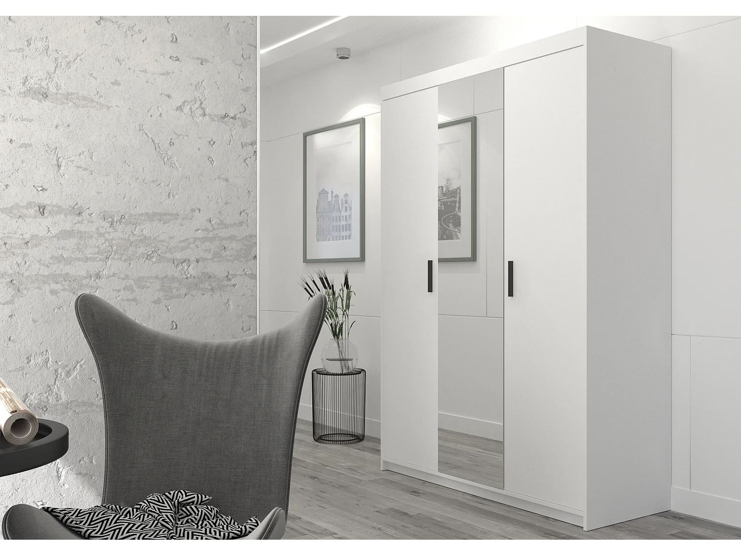 AX LIVING Armoire Storicos 3 portes avec miroir blanc 133 cm