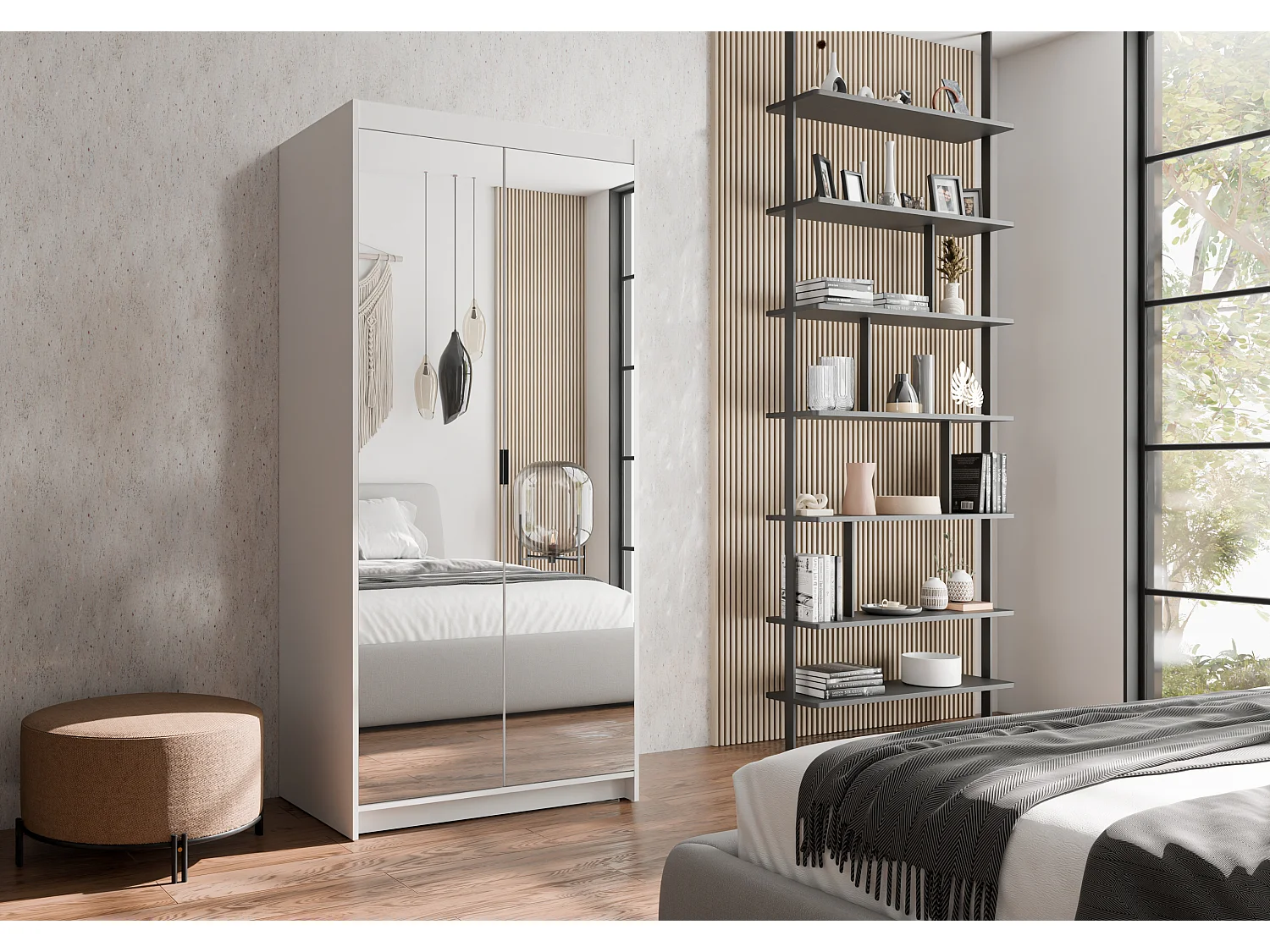 AX LIVING Armoire Storicos 2 portes avec miroir blanc 90 cm