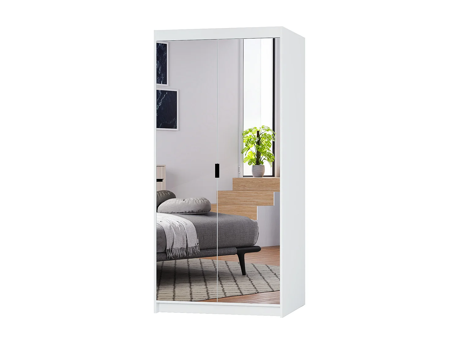 AX LIVING Armoire Storicos 2 portes avec miroir blanc 90 cm
