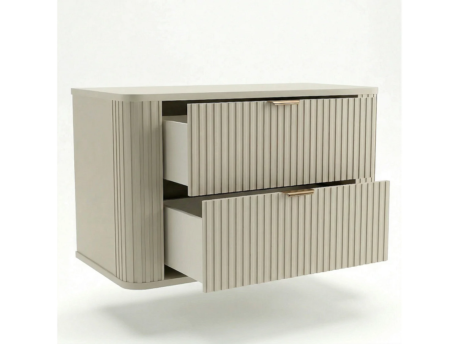 Ensemble de salle de bain en cachemire 100 cm Armoire avec plateau Colonne Façades rainurées Selvea